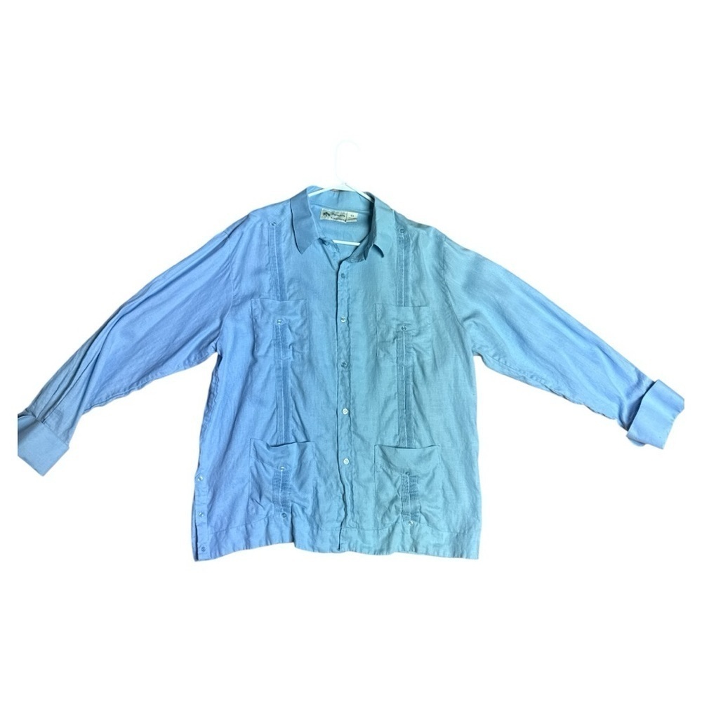 Men's Blue 100% Linen Long Sleeve Shirt Size 2XL